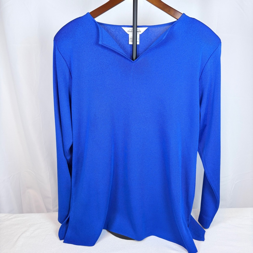 Exclusively Misook Royal Blue Knit Sweater XL V-Neck Long Sleeve Quiet Luxuy